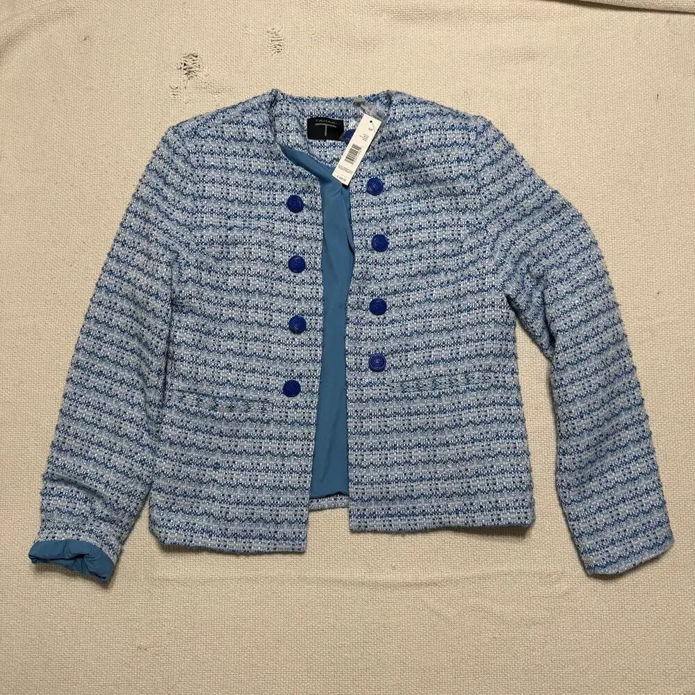Tahari Blue Tweed Jacket | Sz S/P - Picture 2 of 6